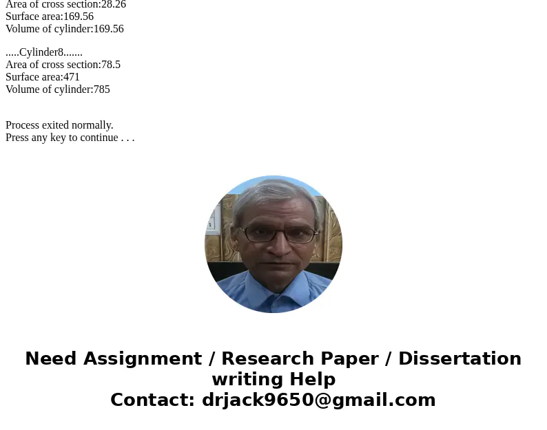 Write a program using the following structure to describe the axis of a cylinder, a circular cross-section, and the cylinder. Compute the area of the circular c