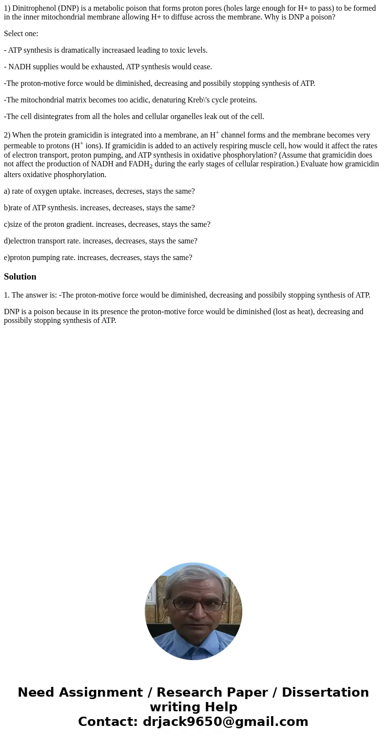 1) Dinitrophenol (DNP) is a metabolic poison that forms proton pores (holes large enough for H+ to pass) to be formed in the inner mitochondrial membrane allowi 1) Dinitrophenol (DNP) is a metabolic poison that forms proton pores (holes large enough for H+ to pass) to be formed in the inner mitochondrial membrane allowi