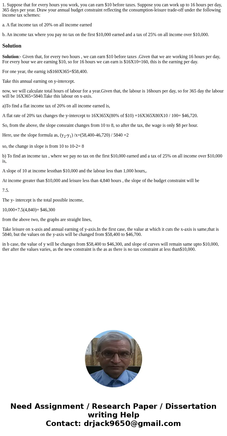 1. Suppose that for every hours you work, you can earn $10 before taxes. Suppose you can work up to 16 hours per day, 365 days per year. Draw your annual budget 1. Suppose that for every hours you work, you can earn $10 before taxes. Suppose you can work up to 16 hours per day, 365 days per year. Draw your annual budget