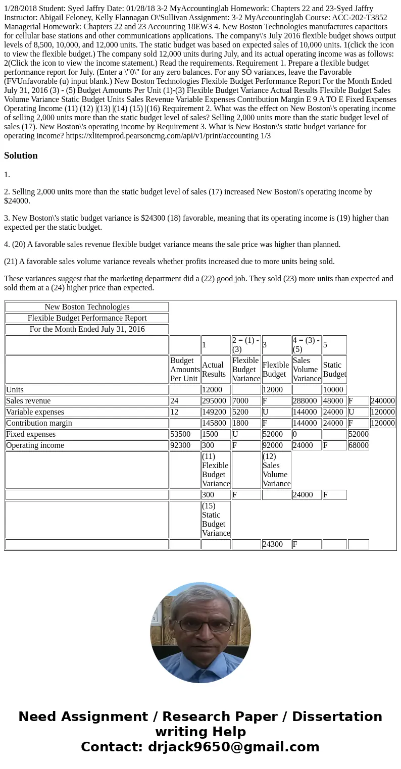  1/28/2018 Student: Syed Jaffry Date: 01/28/18 3-2 MyAccountinglab Homework: Chapters 22 and 23-Syed Jaffry Instructor: Abigail Feloney, Kelly Flannagan O\'Sull