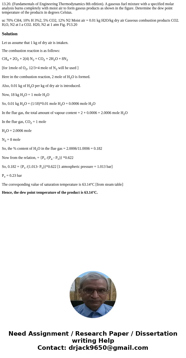 13.20. (Fundamentals of Engineering Thermodynamics 8th edition). A gaseous fuel mixture with a specified molar analysis burns completely with moist air to form  13.20. (Fundamentals of Engineering Thermodynamics 8th edition). A gaseous fuel mixture with a specified molar analysis burns completely with moist air to form