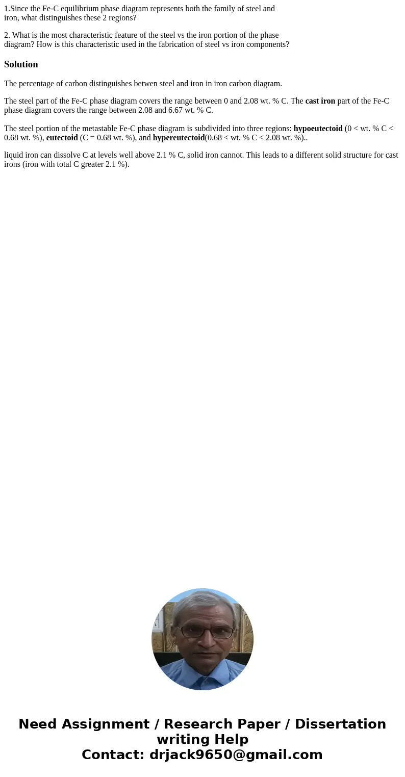 1.Since the Fe-C equilibrium phase diagram represents both the family of steel and iron, what distinguishes these 2 regions? 2. What is the most characteristic  1.Since the Fe-C equilibrium phase diagram represents both the family of steel and iron, what distinguishes these 2 regions? 2. What is the most characteristic