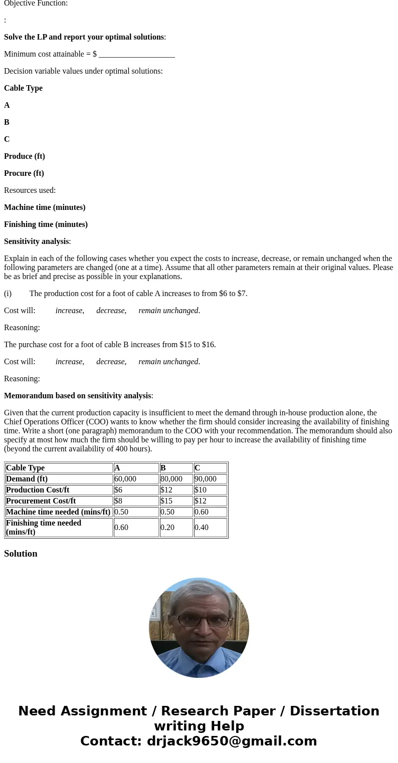 A small business produces 3 types of cables: A, B, and C. The cost of in-house production is estimated to be $6, $12, and $10 per foot of A, B, and C respective A small business produces 3 types of cables: A, B, and C. The cost of in-house production is estimated to be $6, $12, and $10 per foot of A, B, and C respective