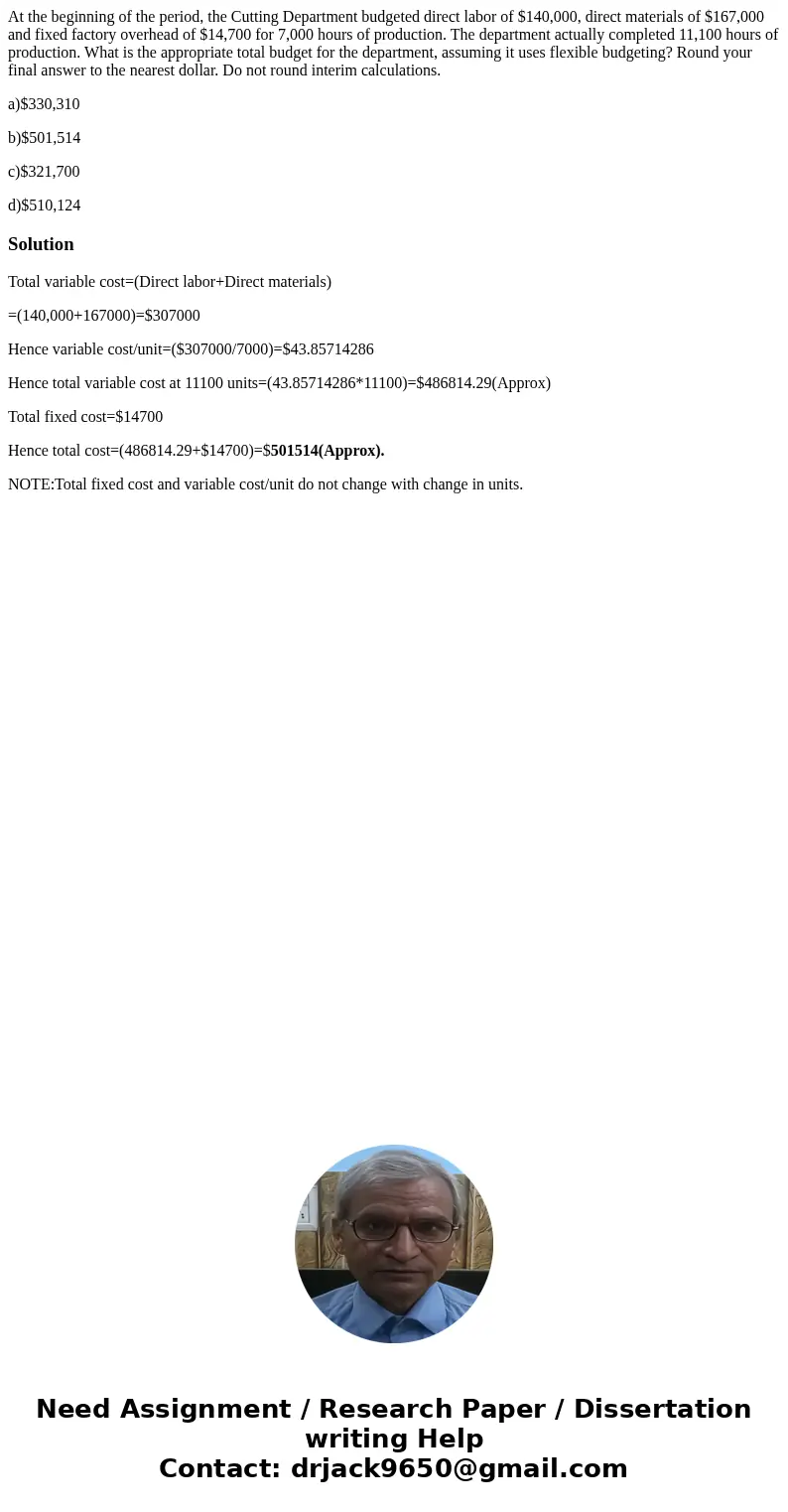 At the beginning of the period, the Cutting Department budgeted direct labor of $140,000, direct materials of $167,000 and fixed factory overhead of $14,700 for At the beginning of the period, the Cutting Department budgeted direct labor of $140,000, direct materials of $167,000 and fixed factory overhead of $14,700 for