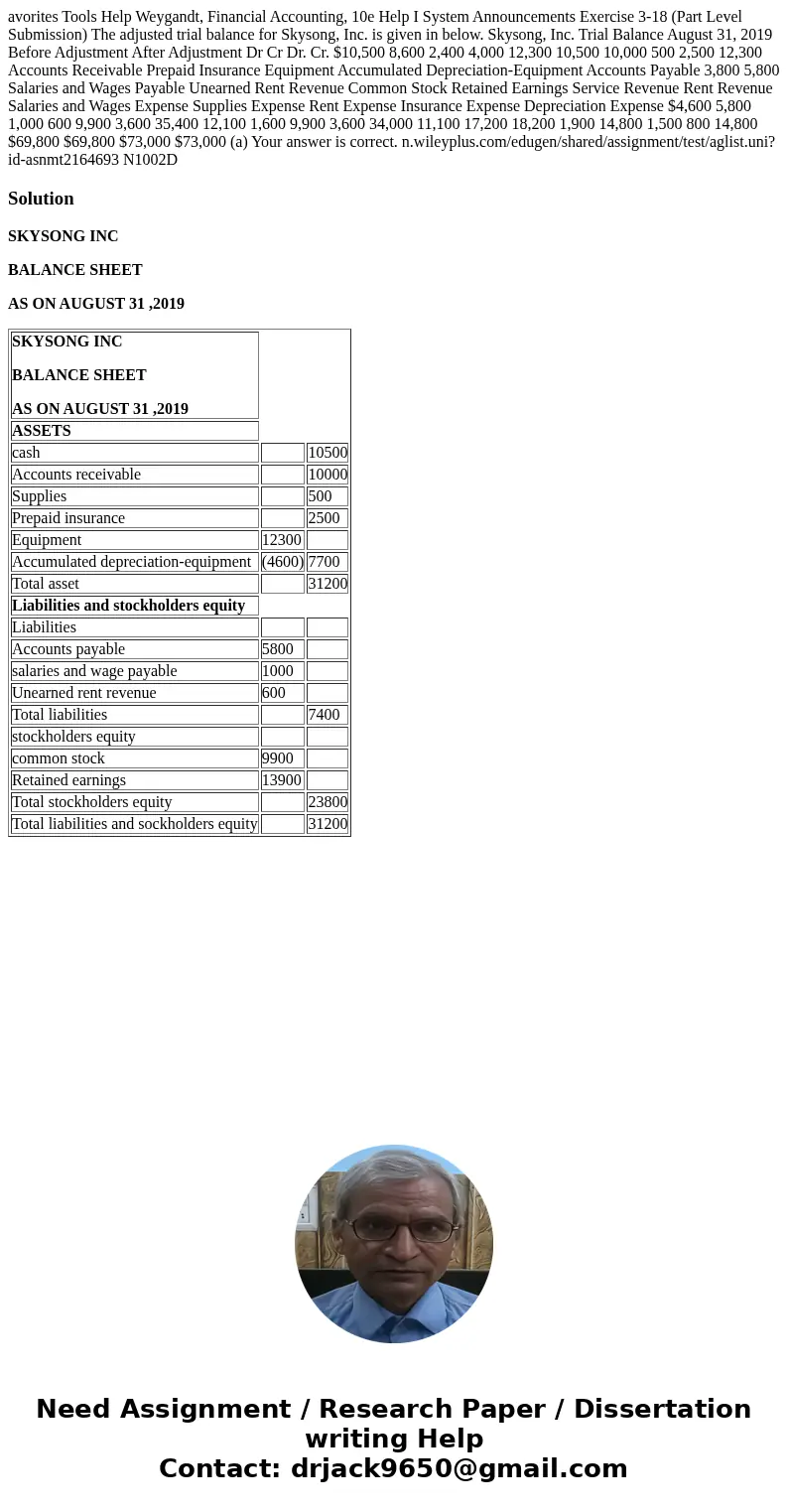  avorites Tools Help Weygandt, Financial Accounting, 10e Help I System Announcements Exercise 3-18 (Part Level Submission) The adjusted trial balance for Skyson