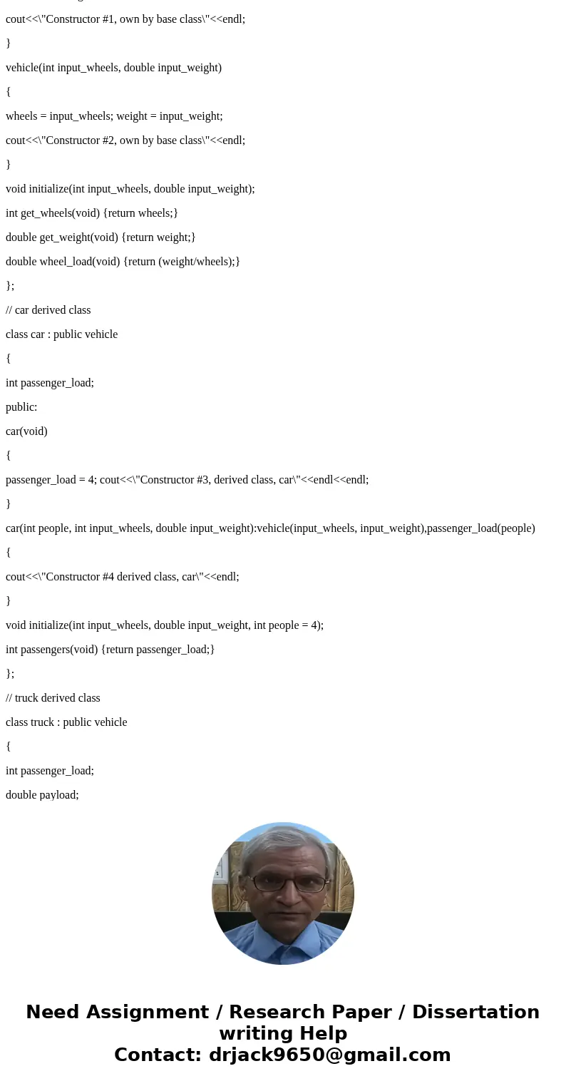 C++ Program There will be the following classes each with its own implementation and header files: varray vehicle car truck The vehicle class is to be an abstra C++ Program There will be the following classes each with its own implementation and header files: varray vehicle car truck The vehicle class is to be an abstra