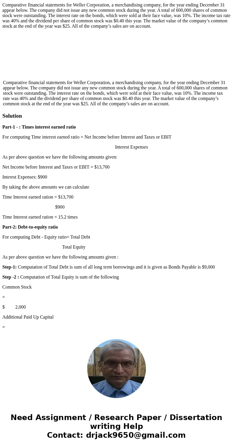Comparative financial statements for Weller Corporation, a merchandising company, for the year ending December 31 appear below. The company did not issue any ne Comparative financial statements for Weller Corporation, a merchandising company, for the year ending December 31 appear below. The company did not issue any ne