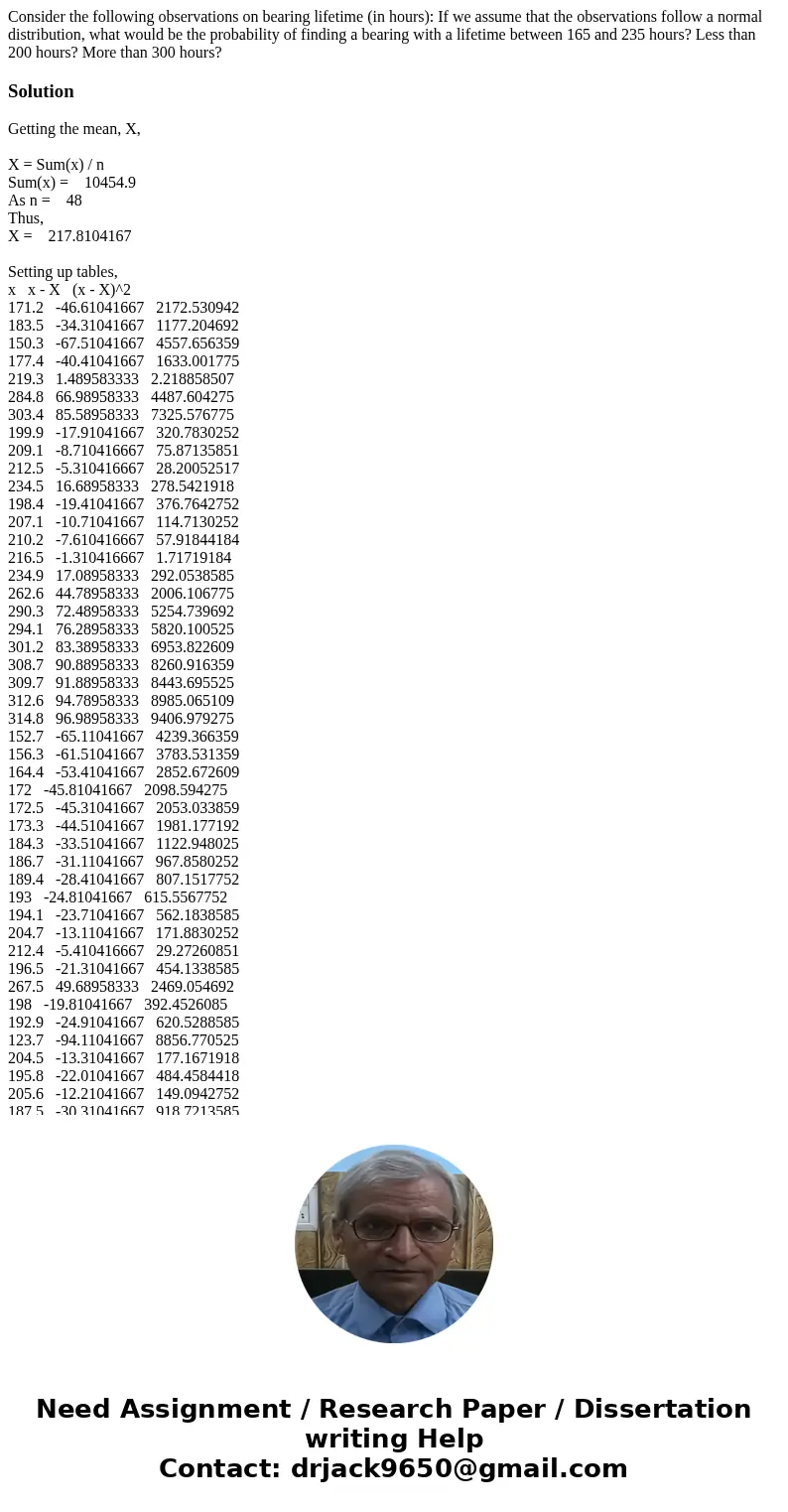 Consider the following observations on bearing lifetime (in hours): If we assume that the observations follow a normal distribution, what would be the probabil  Consider the following observations on bearing lifetime (in hours): If we assume that the observations follow a normal distribution, what would be the probabil