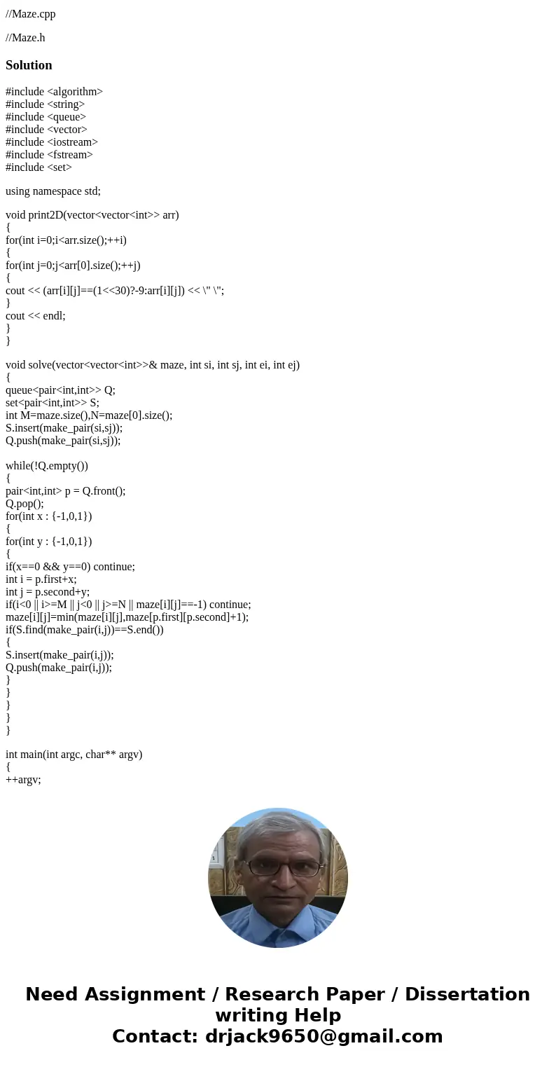 CPP CODE: The case study at the end of Chapter 7 describes a recursive solution to determining whether or not a maze’s exit can be reached given some start cell