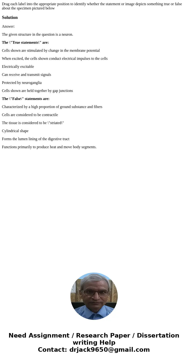 Drag each label into the appropriate position to identify whether the statement or image depicts something true or false about the specimen pictured below Solu  Drag each label into the appropriate position to identify whether the statement or image depicts something true or false about the specimen pictured below Solu
