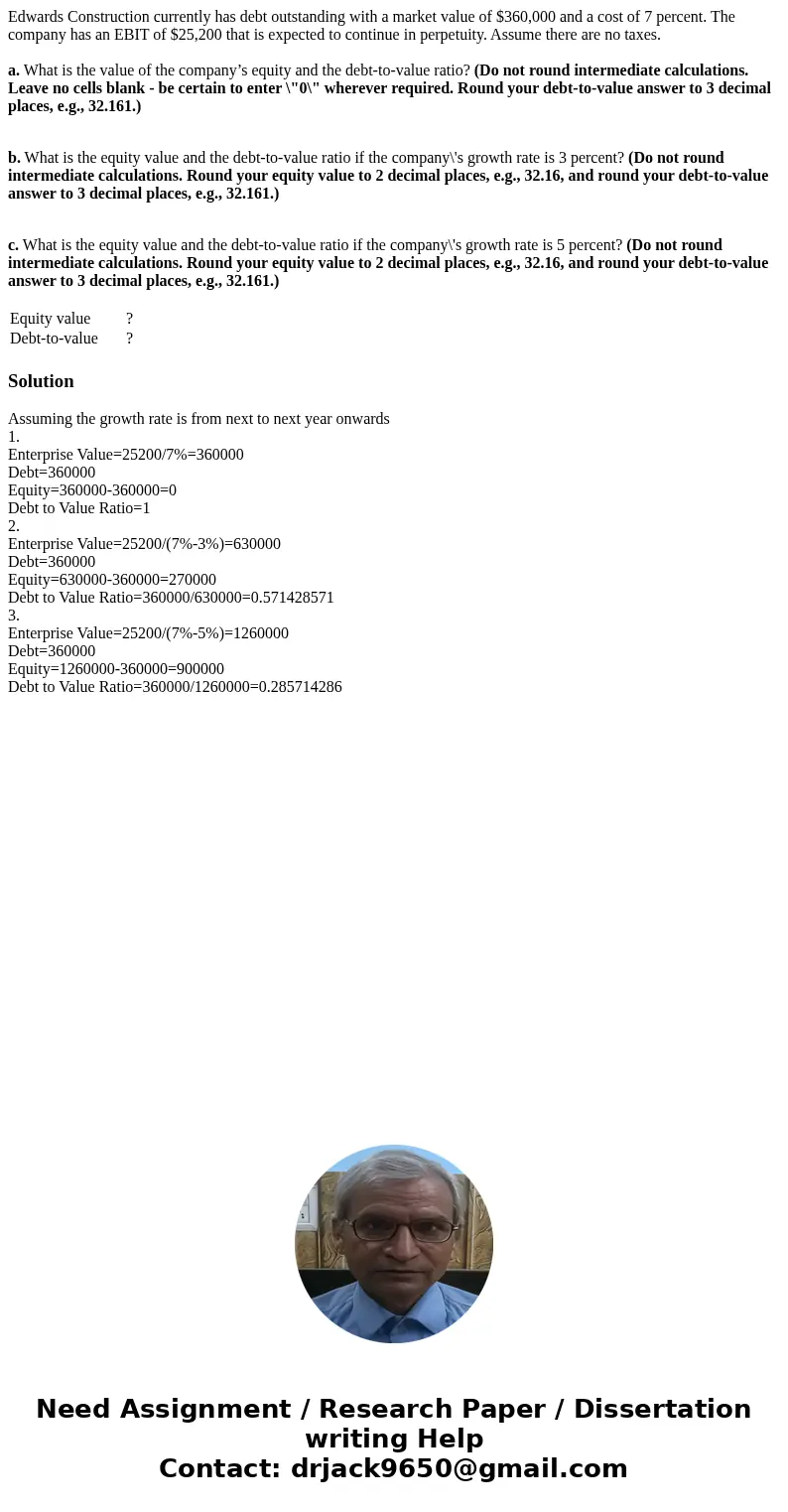 Edwards Construction currently has debt outstanding with a market value of $360,000 and a cost of 7 percent. The company has an EBIT of $25,200 that is expected