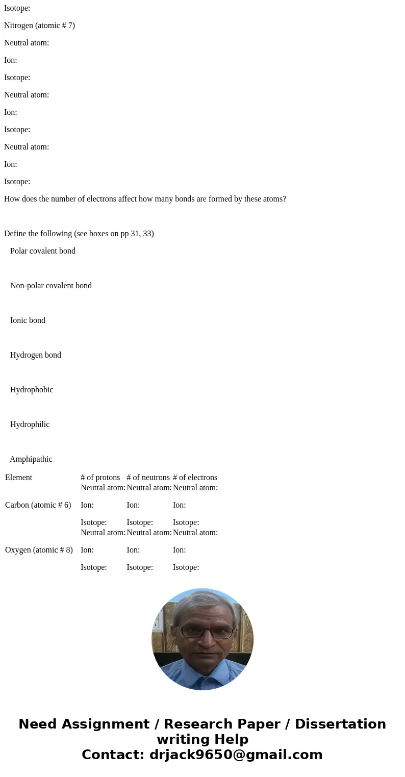 Element # of protons # of neutrons # of electrons Carbon (atomic # 6) Neutral atom: Ion: Isotope: Neutral atom: Ion: Isotope: Neutral atom: Ion: Isotope: Oxygen Element # of protons # of neutrons # of electrons Carbon (atomic # 6) Neutral atom: Ion: Isotope: Neutral atom: Ion: Isotope: Neutral atom: Ion: Isotope: Oxygen