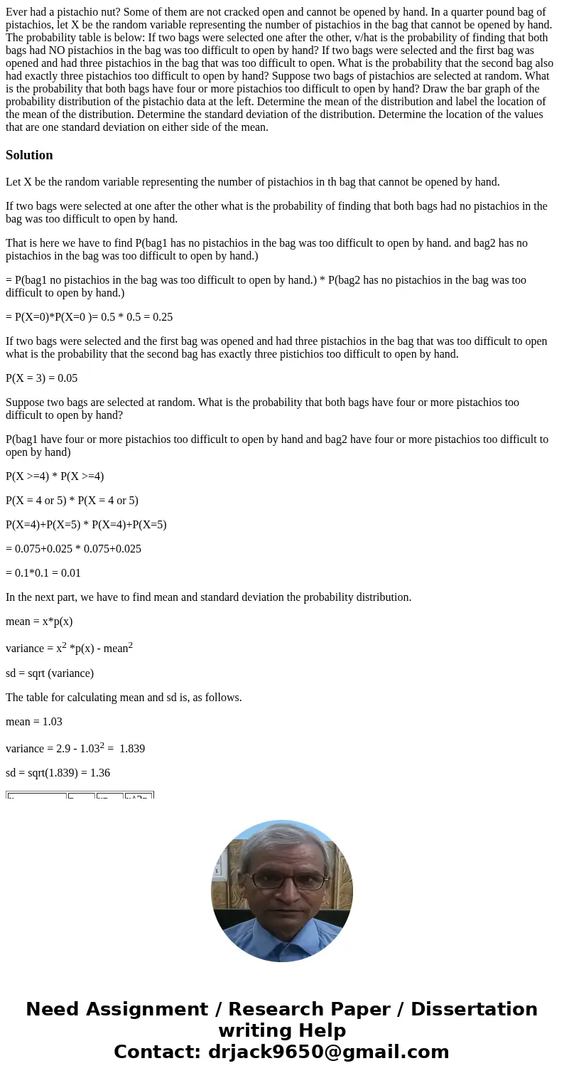 Ever had a pistachio nut? Some of them are not cracked open and cannot be opened by hand. In a quarter pound bag of pistachios, let X be the random variable re  Ever had a pistachio nut? Some of them are not cracked open and cannot be opened by hand. In a quarter pound bag of pistachios, let X be the random variable re