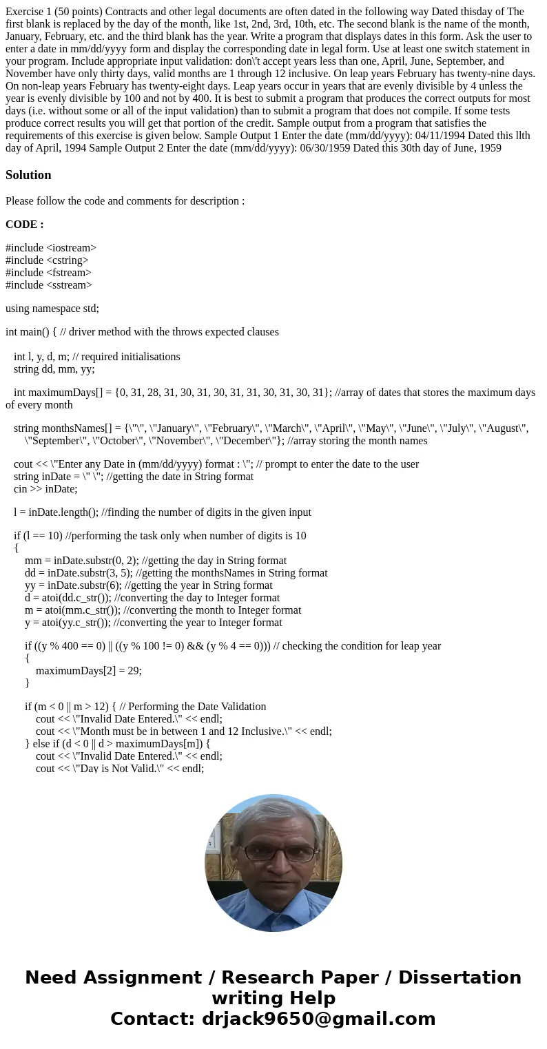 Exercise 1 (50 points) Contracts and other legal documents are often dated in the following way Dated thisday of The first blank is replaced by the day of the   Exercise 1 (50 points) Contracts and other legal documents are often dated in the following way Dated thisday of The first blank is replaced by the day of the