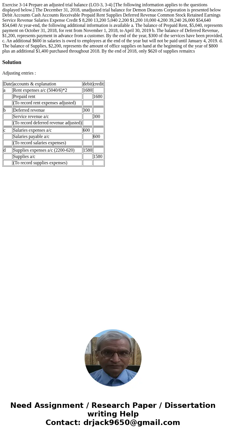  Exercise 3-14 Prepare an adjusted trial balance (LO3-3, 3-4) [The following information applies to the questions displayed below.] The December 31, 2018, unadj
