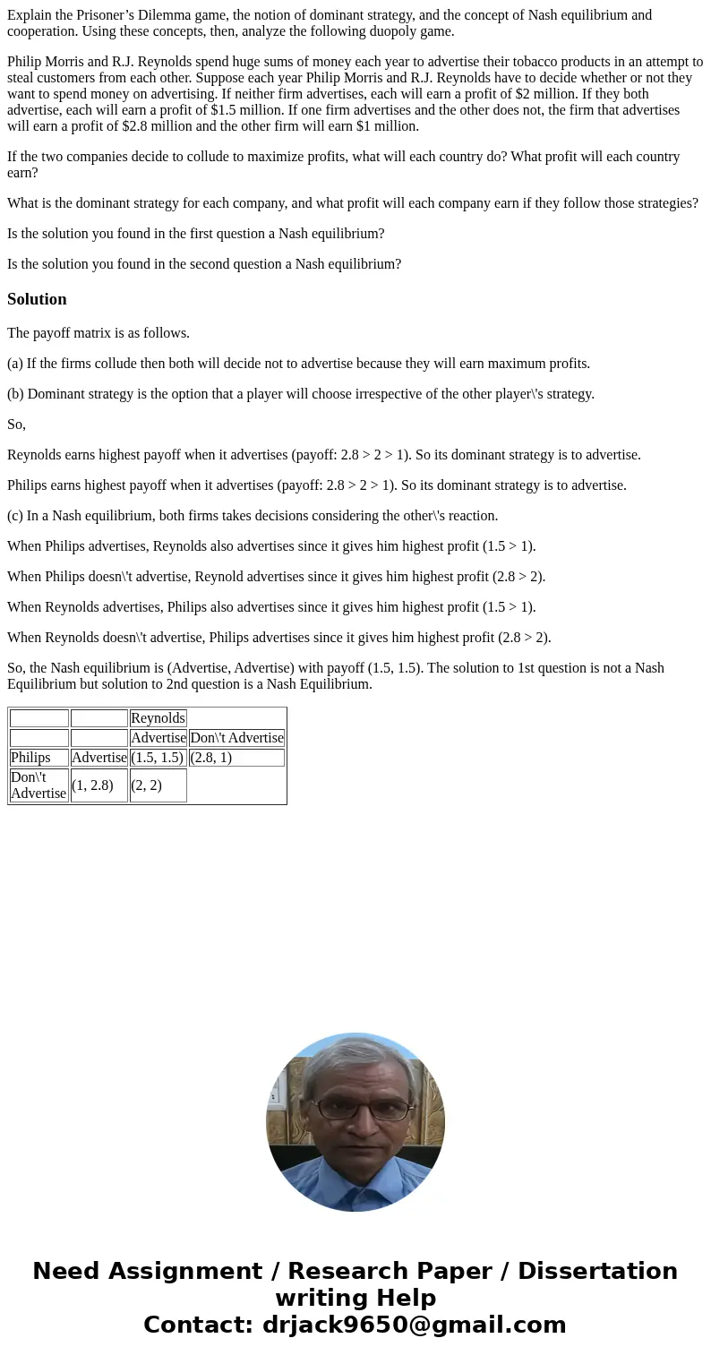 Explain the Prisoner’s Dilemma game, the notion of dominant strategy, and the concept of Nash equilibrium and cooperation. Using these concepts, then, analyze t