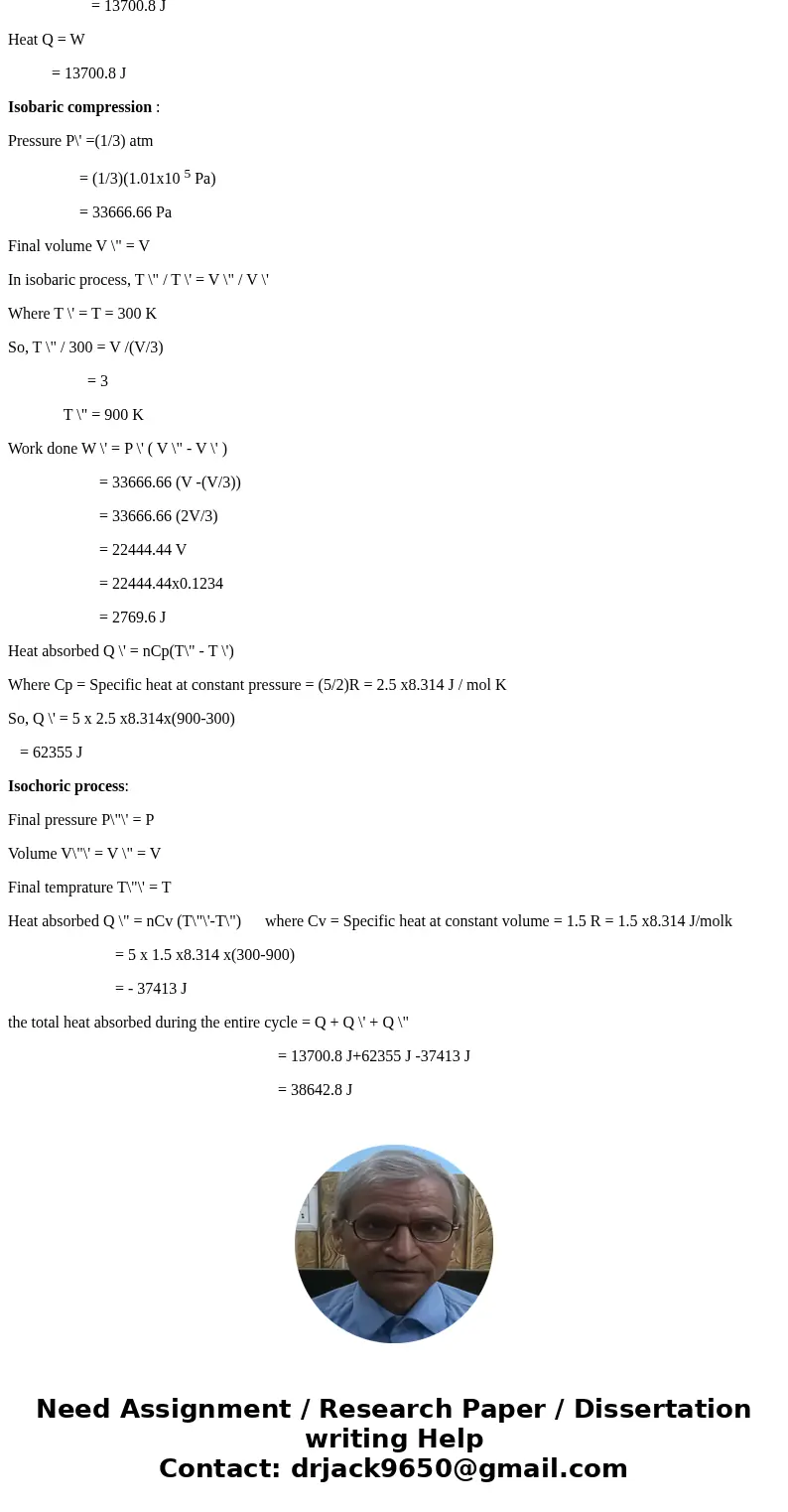 Five moles of a manatomic ideal gas are in a cylindrical container (fitted with frictionless piston) at a pressure of 1 atm and at a temp of 300K. First the gas Five moles of a manatomic ideal gas are in a cylindrical container (fitted with frictionless piston) at a pressure of 1 atm and at a temp of 300K. First the gas