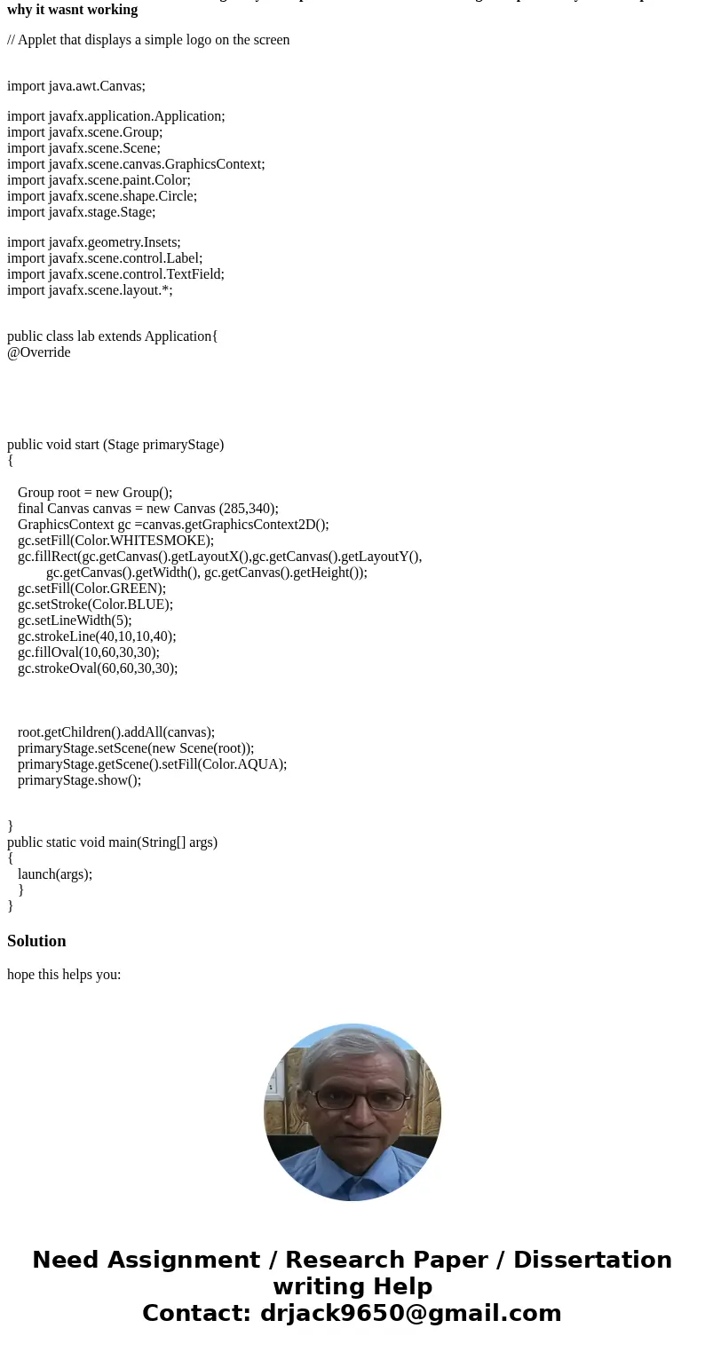 i have this code but it\'s not working can you help me fix and a include a string on top? thank you and explain why it wasnt working // Applet that displays a s i have this code but it\'s not working can you help me fix and a include a string on top? thank you and explain why it wasnt working // Applet that displays a s