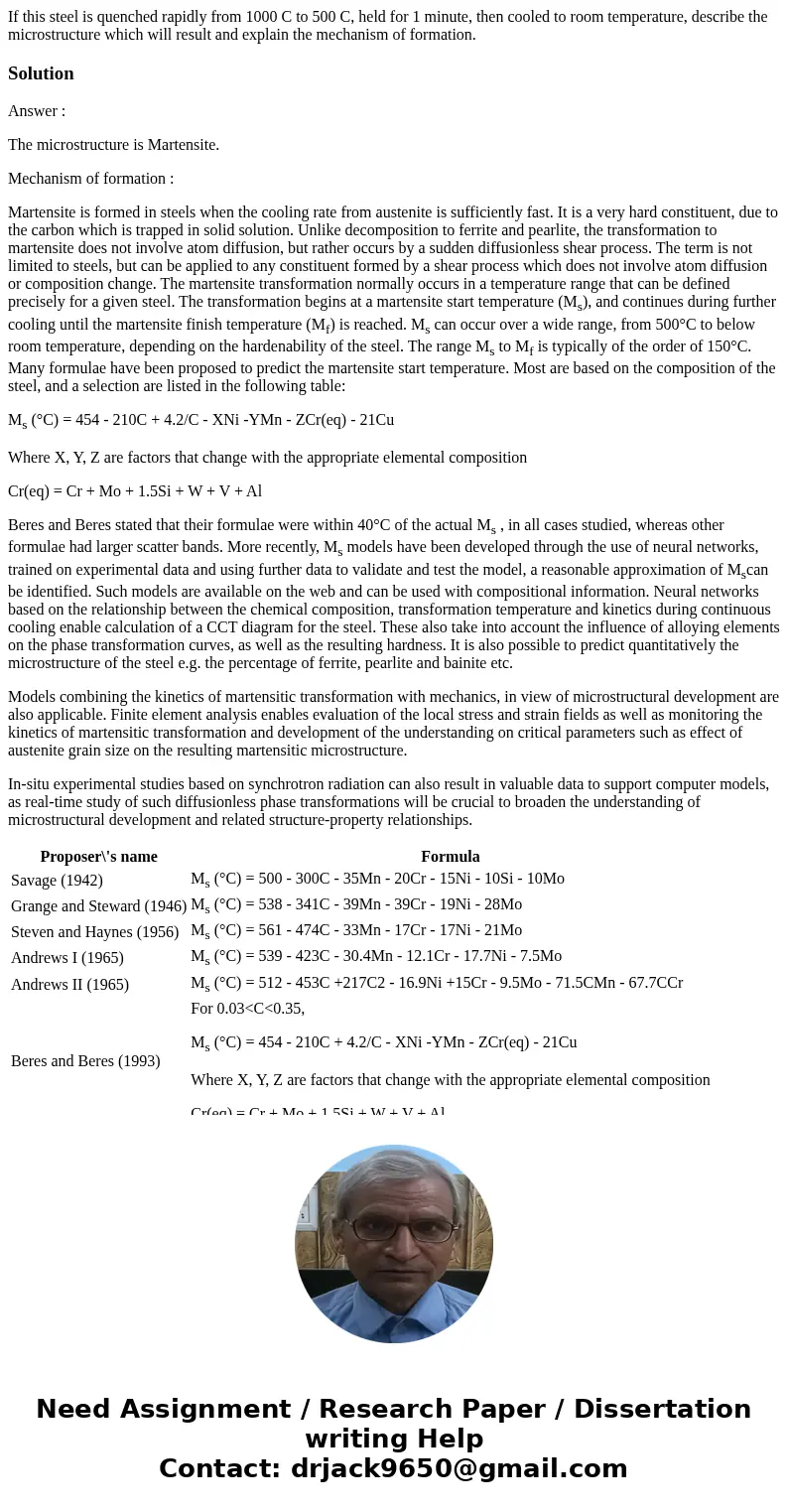 If this steel is quenched rapidly from 1000 C to 500 C, held for 1 minute, then cooled to room temperature, describe the microstructure which will result and ex
