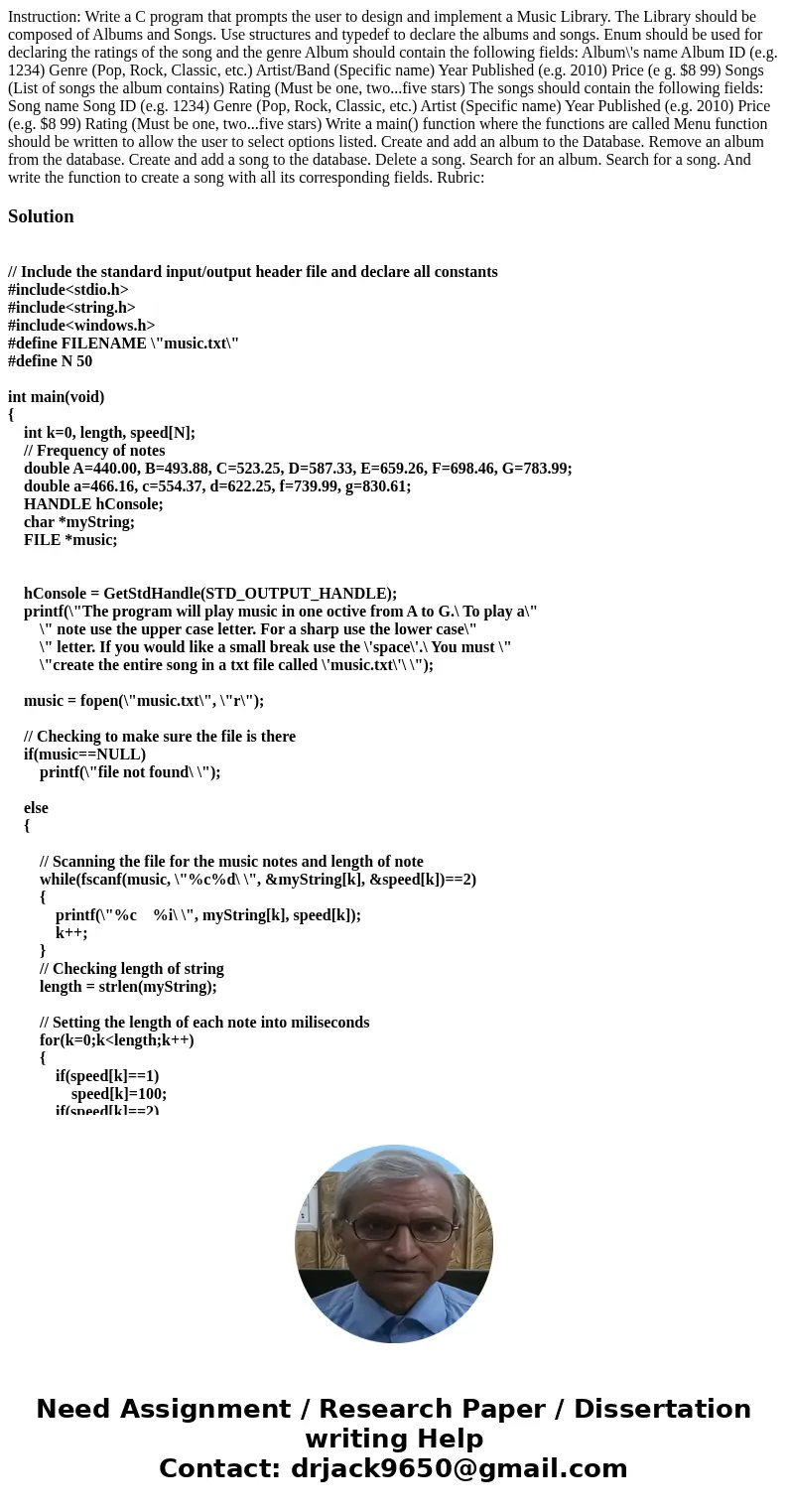 Instruction: Write a C program that prompts the user to design and implement a Music Library. The Library should be composed of Albums and Songs. Use structure  Instruction: Write a C program that prompts the user to design and implement a Music Library. The Library should be composed of Albums and Songs. Use structure