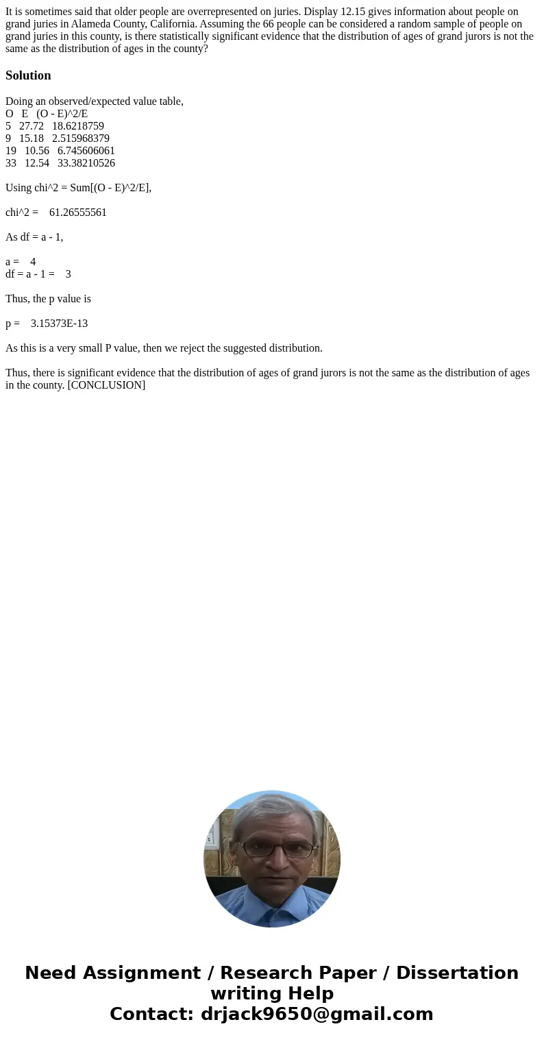 It is sometimes said that older people are overrepresented on juries. Display 12.15 gives information about people on grand juries in Alameda County, California It is sometimes said that older people are overrepresented on juries. Display 12.15 gives information about people on grand juries in Alameda County, California