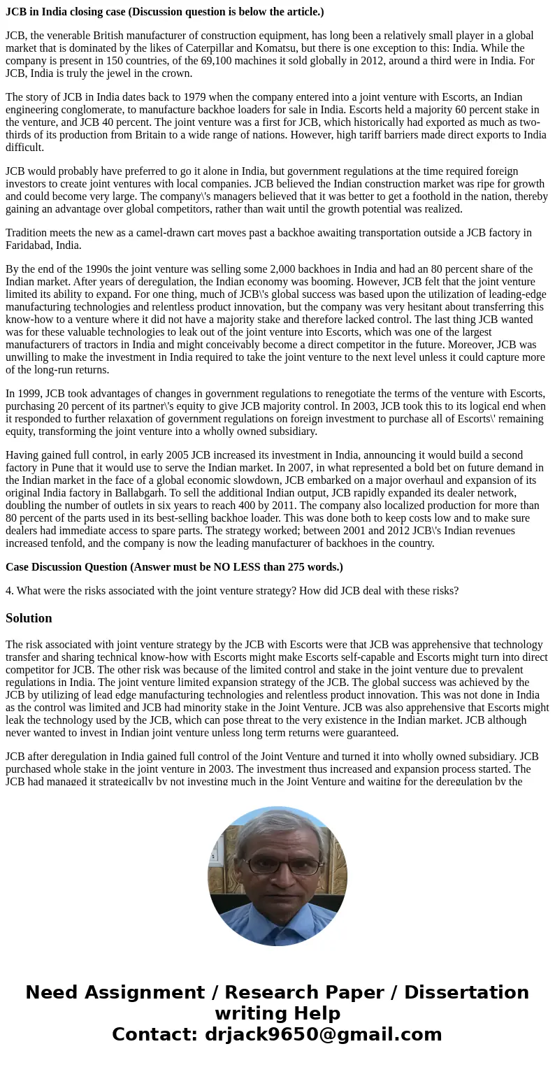 JCB in India closing case (Discussion question is below the article.) JCB, the venerable British manufacturer of construction equipment, has long been a relativ JCB in India closing case (Discussion question is below the article.) JCB, the venerable British manufacturer of construction equipment, has long been a relativ