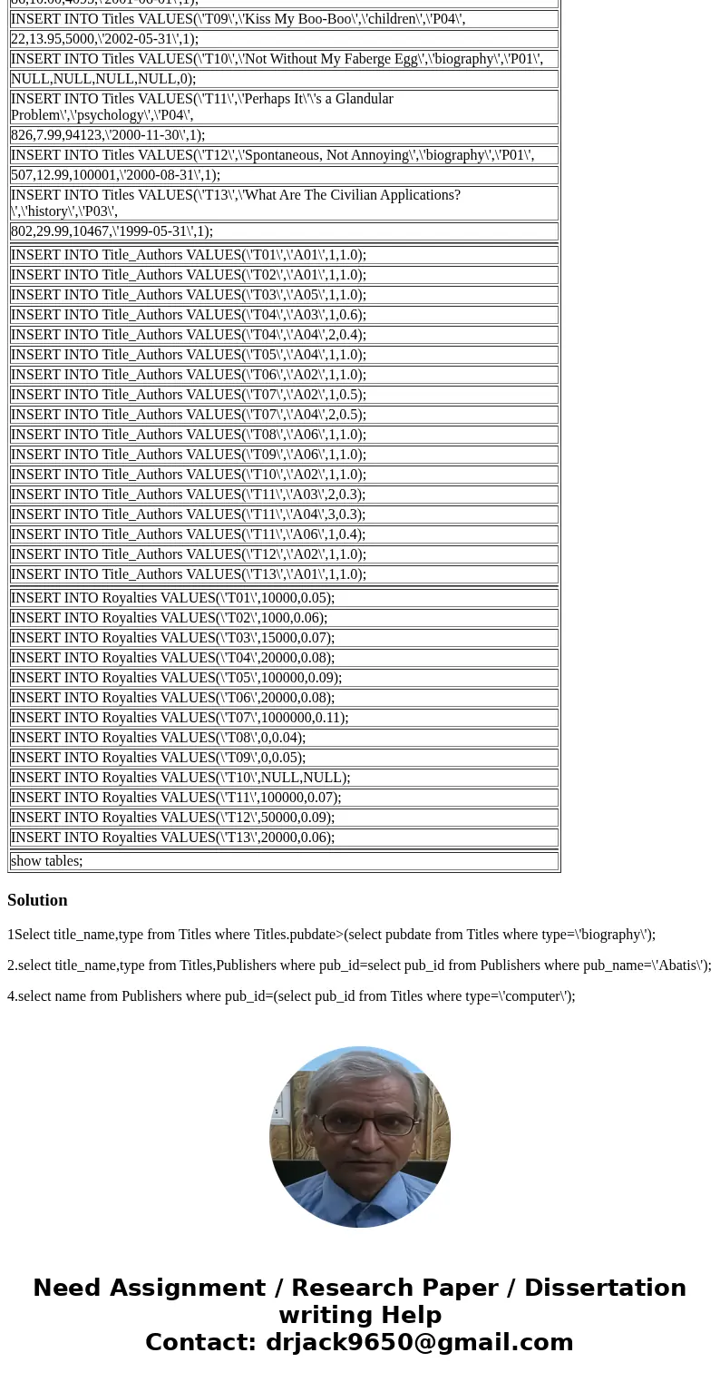 MYSQL question please help 1. List the title_name and book type of the books that are published earlier than all biography books 2. List the title_name and book MYSQL question please help 1. List the title_name and book type of the books that are published earlier than all biography books 2. List the title_name and book