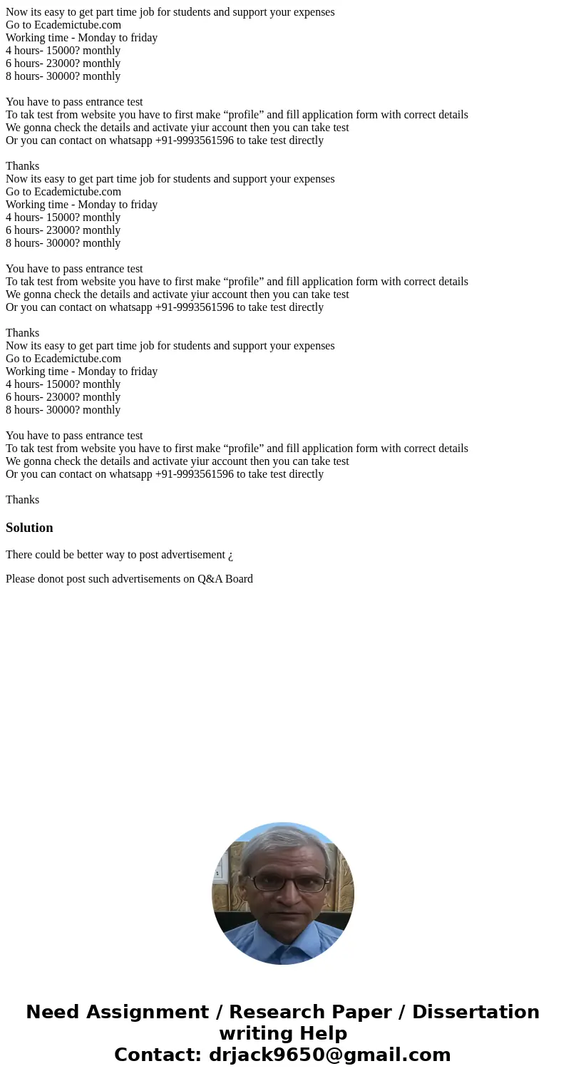 Now its easy to get part time job for students and support your expenses Go to Ecademictube.com Working time - Monday to friday 4 hours- 15000? monthly 6 hours  Now its easy to get part time job for students and support your expenses Go to Ecademictube.com Working time - Monday to friday 4 hours- 15000? monthly 6 hours
