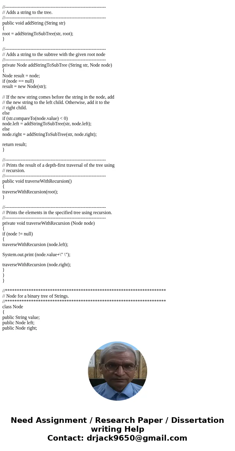 Objective: Replacing recursive calls programming technique with using Stack data structure Modify the StringTree.java to add method to traversal the tree using 