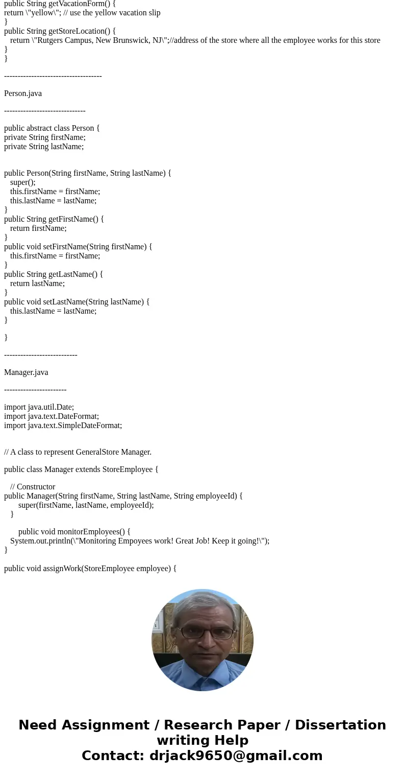 Object-Oriented Assignment (THANK YOU!!) I need help doing the following classes: - Janitor.java - FloorAssociate.java (assist customer and stock shelf\'s) - Ca Object-Oriented Assignment (THANK YOU!!) I need help doing the following classes: - Janitor.java - FloorAssociate.java (assist customer and stock shelf\'s) - Ca