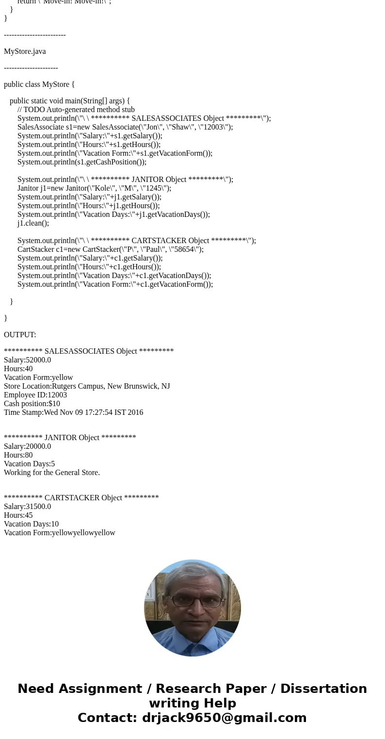 Object-Oriented Assignment (THANK YOU!!) I need help doing the following classes: - Janitor.java - FloorAssociate.java (assist customer and stock shelf\'s) - Ca Object-Oriented Assignment (THANK YOU!!) I need help doing the following classes: - Janitor.java - FloorAssociate.java (assist customer and stock shelf\'s) - Ca