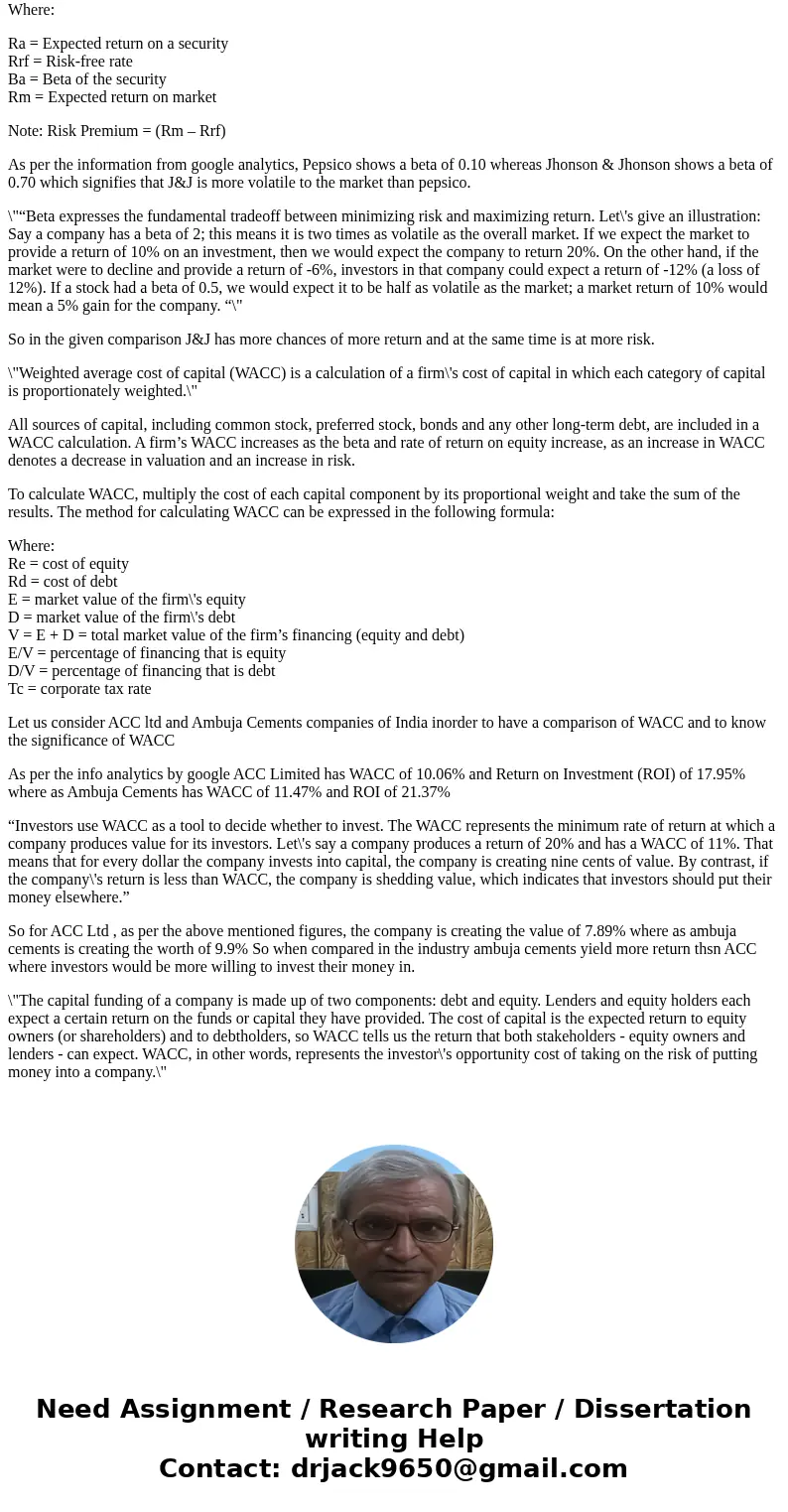 Our discussion topic concerns the calculation of stock values using the Capital Asset Pricing Model (CAPM). Explain the CAPM model.Choose the firms J&j and  Our discussion topic concerns the calculation of stock values using the Capital Asset Pricing Model (CAPM). Explain the CAPM model.Choose the firms J&j and