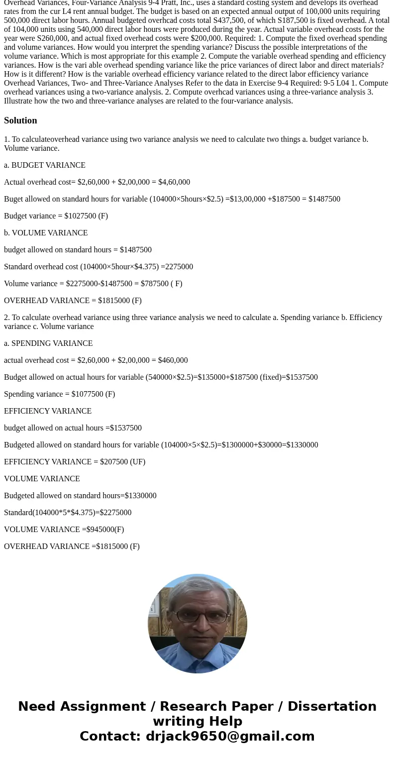  Overhead Variances, Four-Variance Analysis 9-4 Pratt, Inc., uses a standard costing system and develops its overhead rates from the cur L4 rent annual budget. 