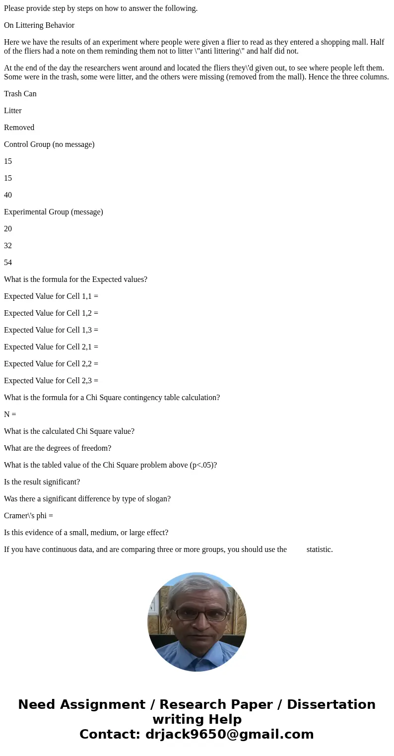 Please provide step by steps on how to answer the following. On Littering Behavior Here we have the results of an experiment where people were given a flier to  Please provide step by steps on how to answer the following. On Littering Behavior Here we have the results of an experiment where people were given a flier to
