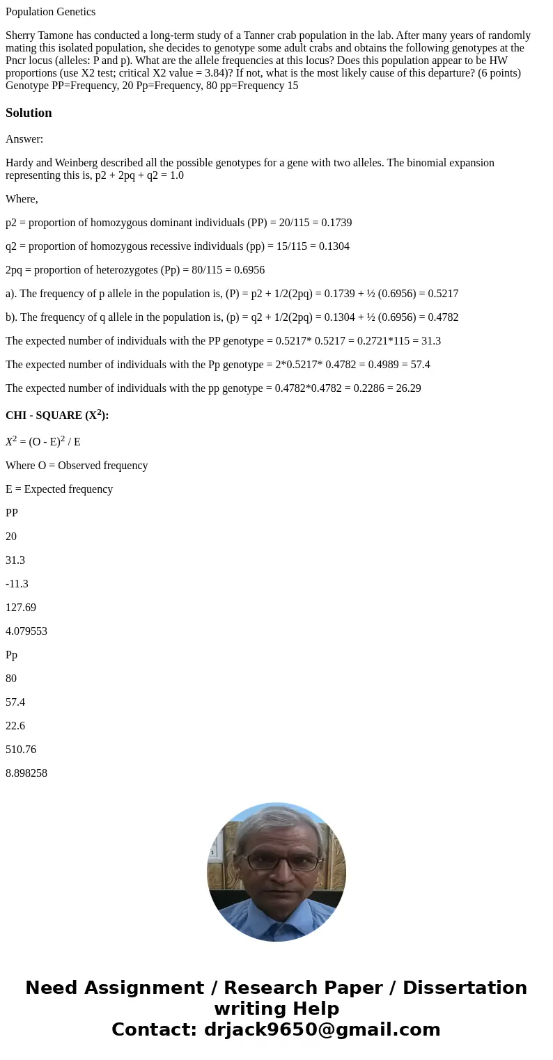 Population Genetics Sherry Tamone has conducted a long-term study of a Tanner crab population in the lab. After many years of randomly mating this isolated popu Population Genetics Sherry Tamone has conducted a long-term study of a Tanner crab population in the lab. After many years of randomly mating this isolated popu