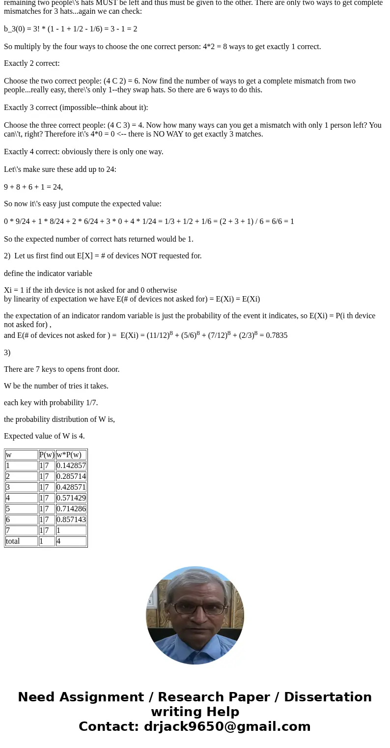 Probability: Expectation and Varian The image attached has problems of expectation and variance. Find the expected number of people getting their own hats in th Probability: Expectation and Varian The image attached has problems of expectation and variance. Find the expected number of people getting their own hats in th