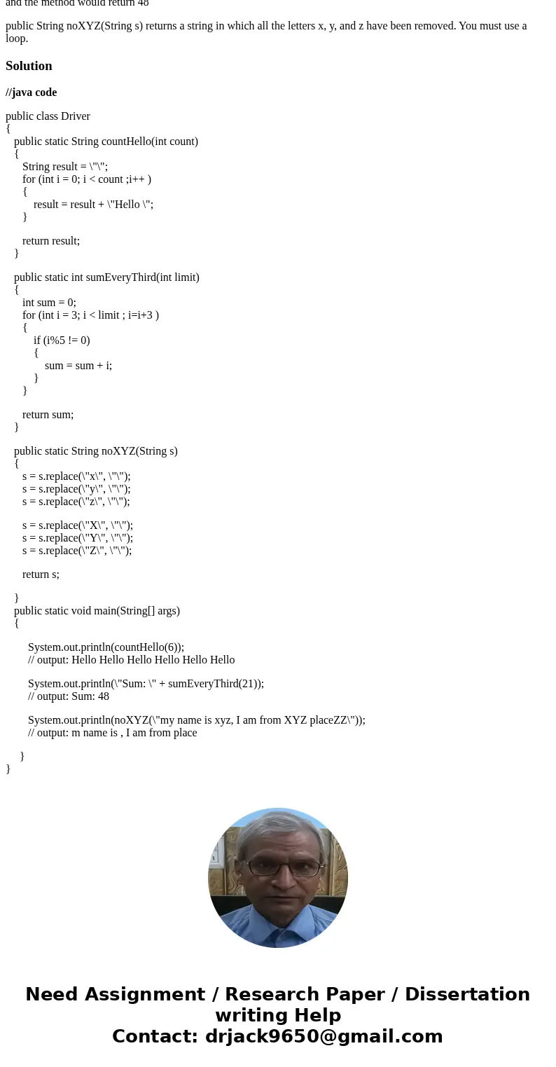 public String countHello(int count) returns a string that contains Hello count times all on one line, separated by spaces. You must use a loop. The output for c