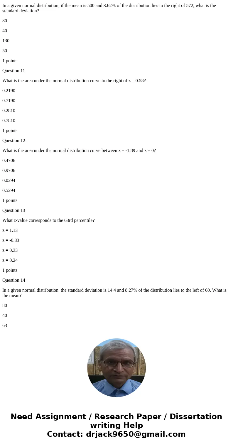 Question 1 What is the area under the normal distribution curve to the left of z = 0.87? 0.3078 0.8078 0.1922 0.6922 1 points Question 2 What is the z-value to  Question 1 What is the area under the normal distribution curve to the left of z = 0.87? 0.3078 0.8078 0.1922 0.6922 1 points Question 2 What is the z-value to