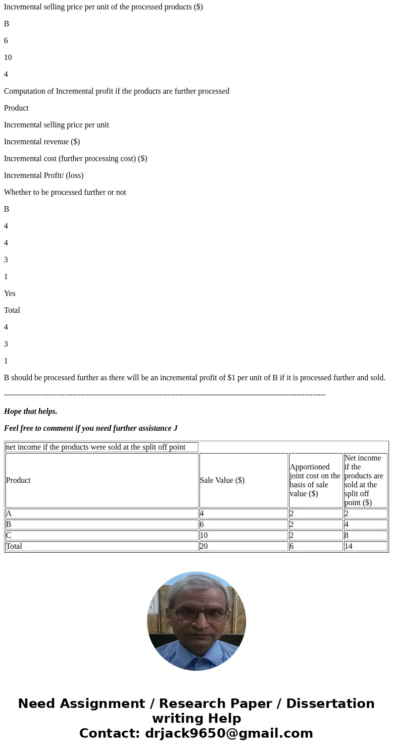  Sell-or-Process-Further Decision SE9. Gomez Industries produces three products from a single operation. Product A sells for S4 per unit, Product B for S6 per u