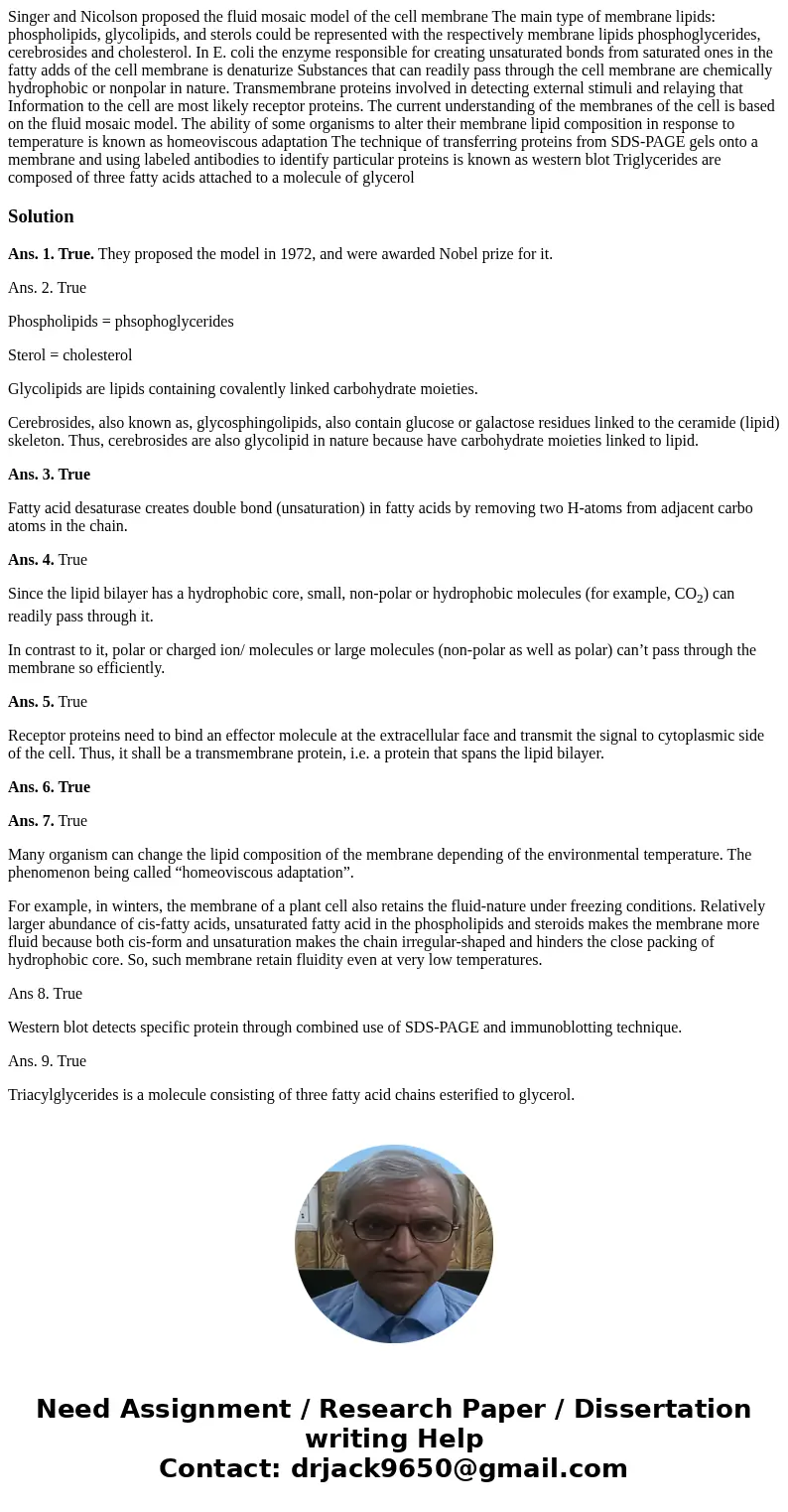 Singer and Nicolson proposed the fluid mosaic model of the cell membrane The main type of membrane lipids: phospholipids, glycolipids, and sterols could be rep  Singer and Nicolson proposed the fluid mosaic model of the cell membrane The main type of membrane lipids: phospholipids, glycolipids, and sterols could be rep
