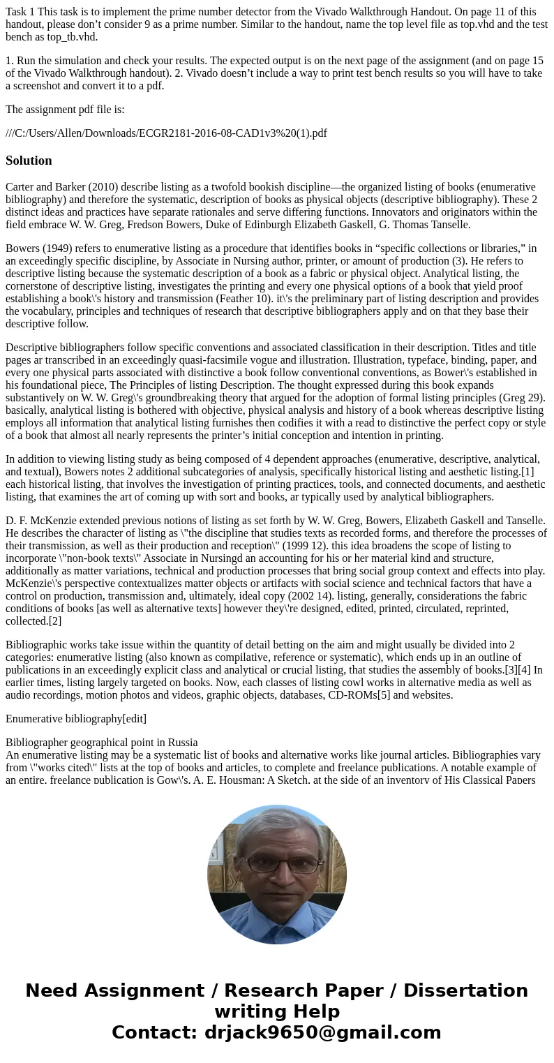 Task 1 This task is to implement the prime number detector from the Vivado Walkthrough Handout. On page 11 of this handout, please don’t consider 9 as a prime n Task 1 This task is to implement the prime number detector from the Vivado Walkthrough Handout. On page 11 of this handout, please don’t consider 9 as a prime n
