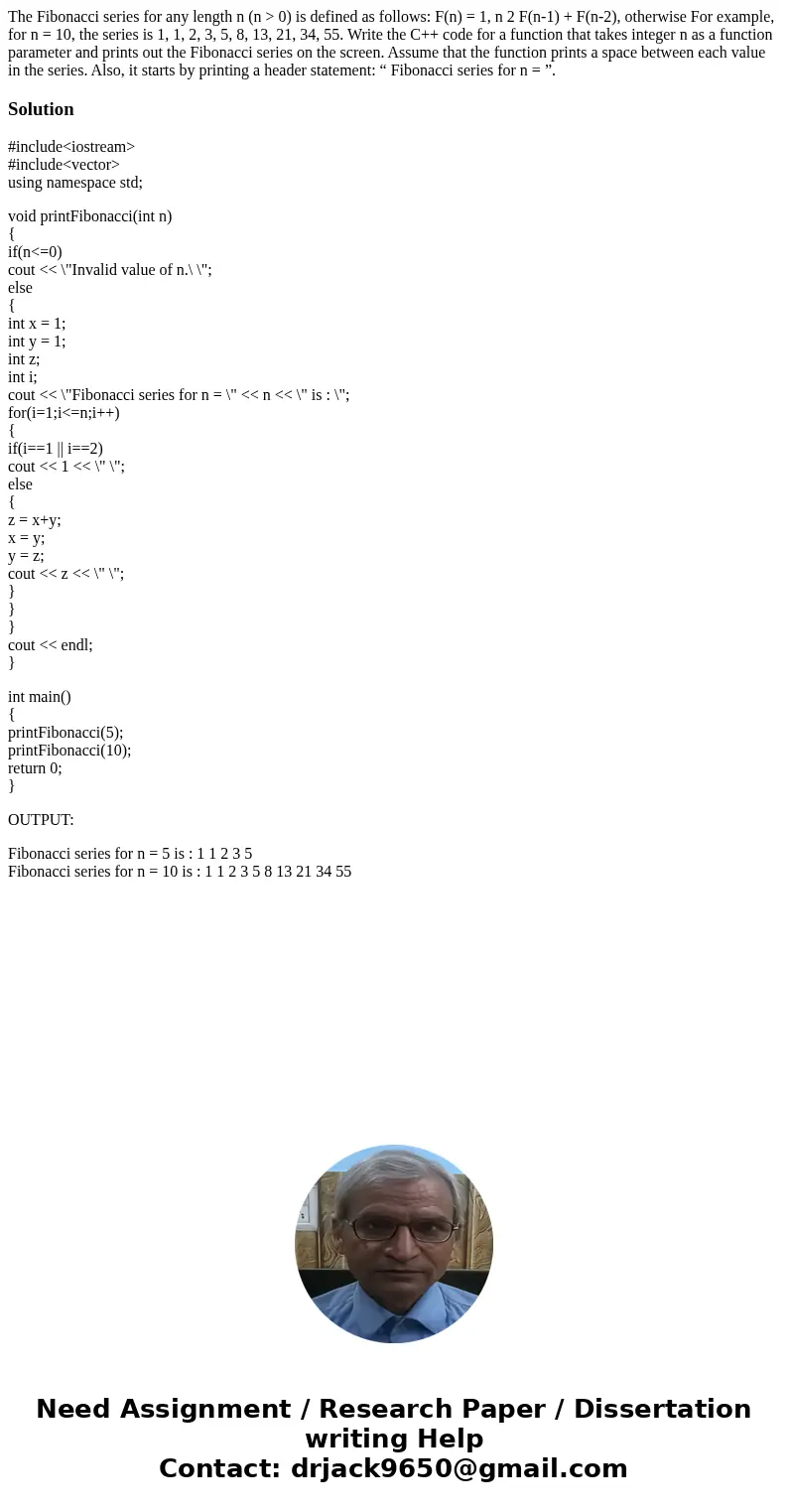 The Fibonacci series for any length n (n > 0) is defined as follows: F(n) = 1, n 2 F(n-1) + F(n-2), otherwise For example, for n = 10, the series is 1, 1, 2, The Fibonacci series for any length n (n > 0) is defined as follows: F(n) = 1, n 2 F(n-1) + F(n-2), otherwise For example, for n = 10, the series is 1, 1, 2,
