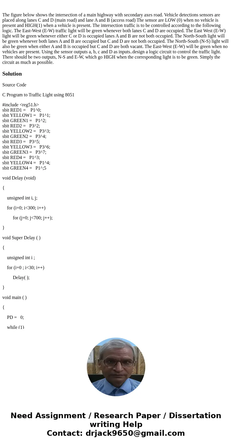 The figure below shows the intersection of a main highway with secondary axes road. Vehicle detections sensors are placed along lanes C and D (main road) and l  The figure below shows the intersection of a main highway with secondary axes road. Vehicle detections sensors are placed along lanes C and D (main road) and l