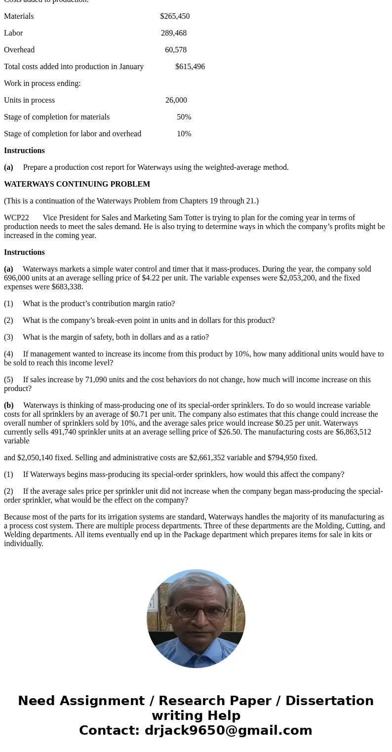 (This is a continuation of the Waterways Problem from Chapters 19 through 25.) WCP26 Waterways puts much emphasis on cash flow when it plans for capital investm (This is a continuation of the Waterways Problem from Chapters 19 through 25.) WCP26 Waterways puts much emphasis on cash flow when it plans for capital investm
