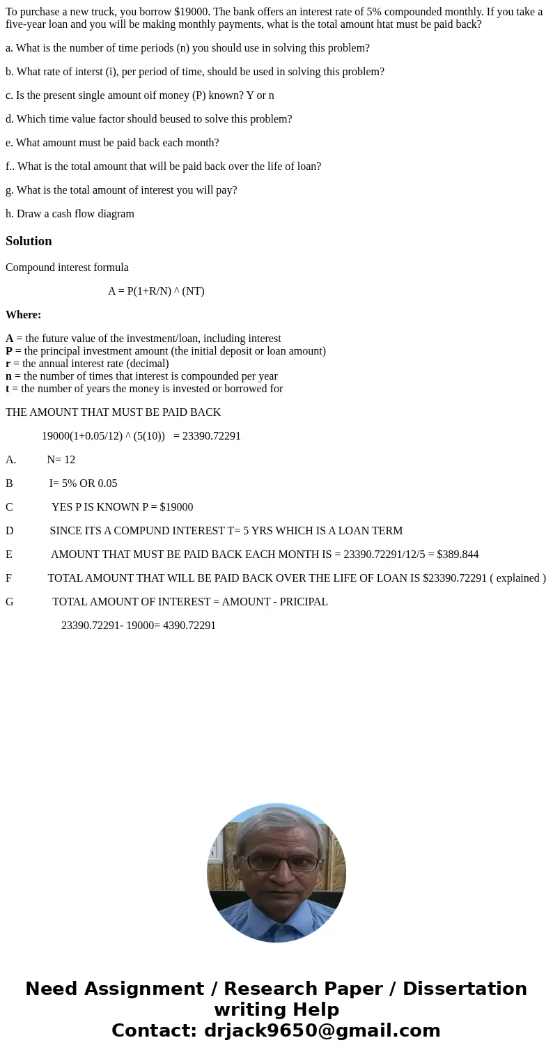 To purchase a new truck, you borrow $19000. The bank offers an interest rate of 5% compounded monthly. If you take a five-year loan and you will be making month To purchase a new truck, you borrow $19000. The bank offers an interest rate of 5% compounded monthly. If you take a five-year loan and you will be making month