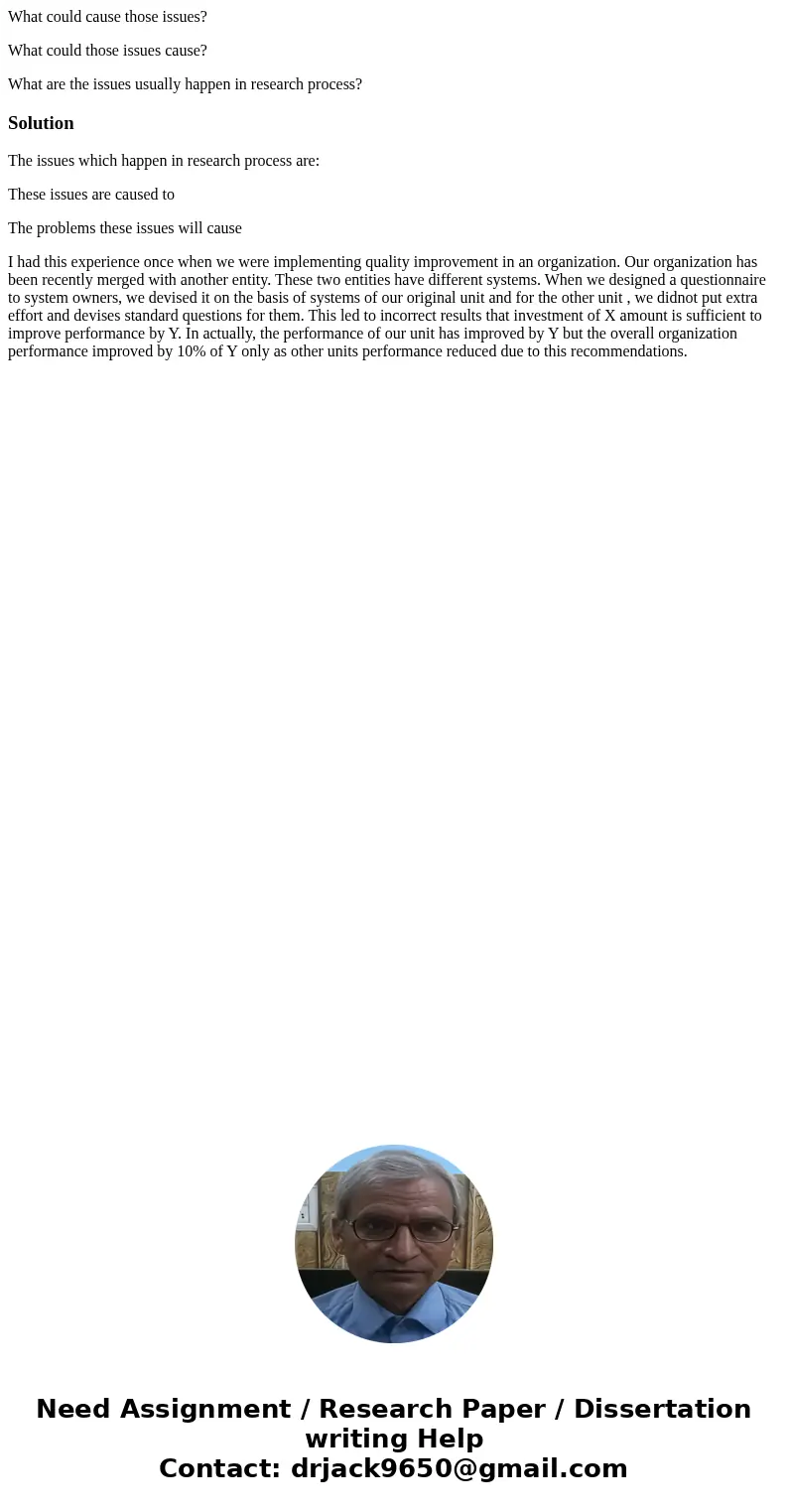 What could cause those issues? What could those issues cause? What are the issues usually happen in research process?SolutionThe issues which happen in research What could cause those issues? What could those issues cause? What are the issues usually happen in research process?SolutionThe issues which happen in research