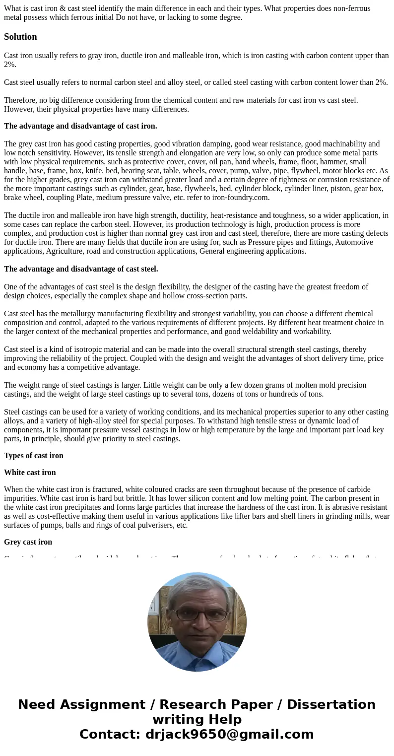 What is cast iron & cast steel identify the main difference in each and their types. What properties does non-ferrous metal possess which ferrous initial D  What is cast iron & cast steel identify the main difference in each and their types. What properties does non-ferrous metal possess which ferrous initial D