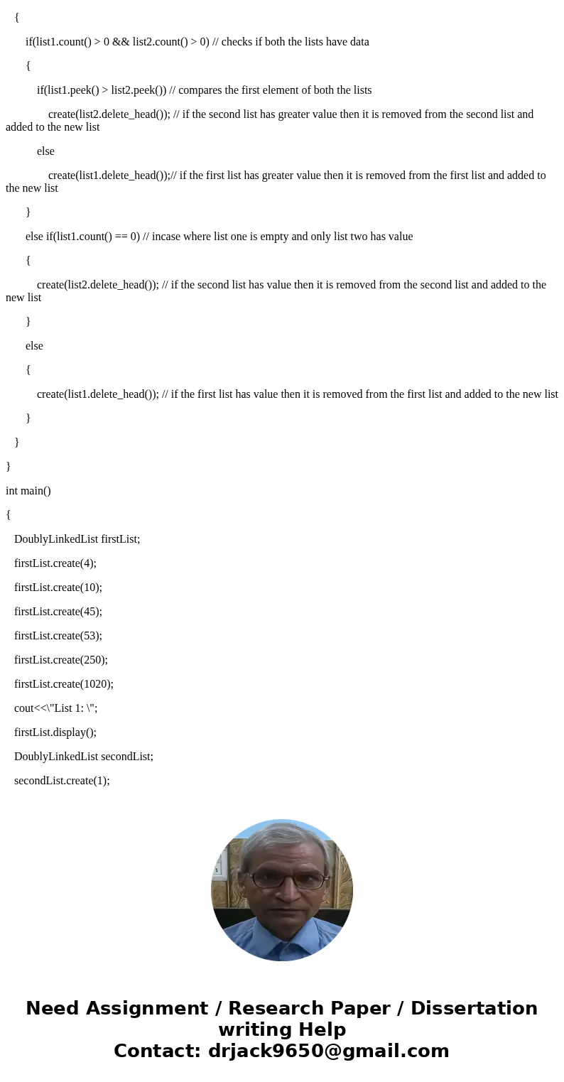  Write a function to merge two doubly linked lists. The input lists have their elements in sorted order, from lowest to highest. The output list should also be 