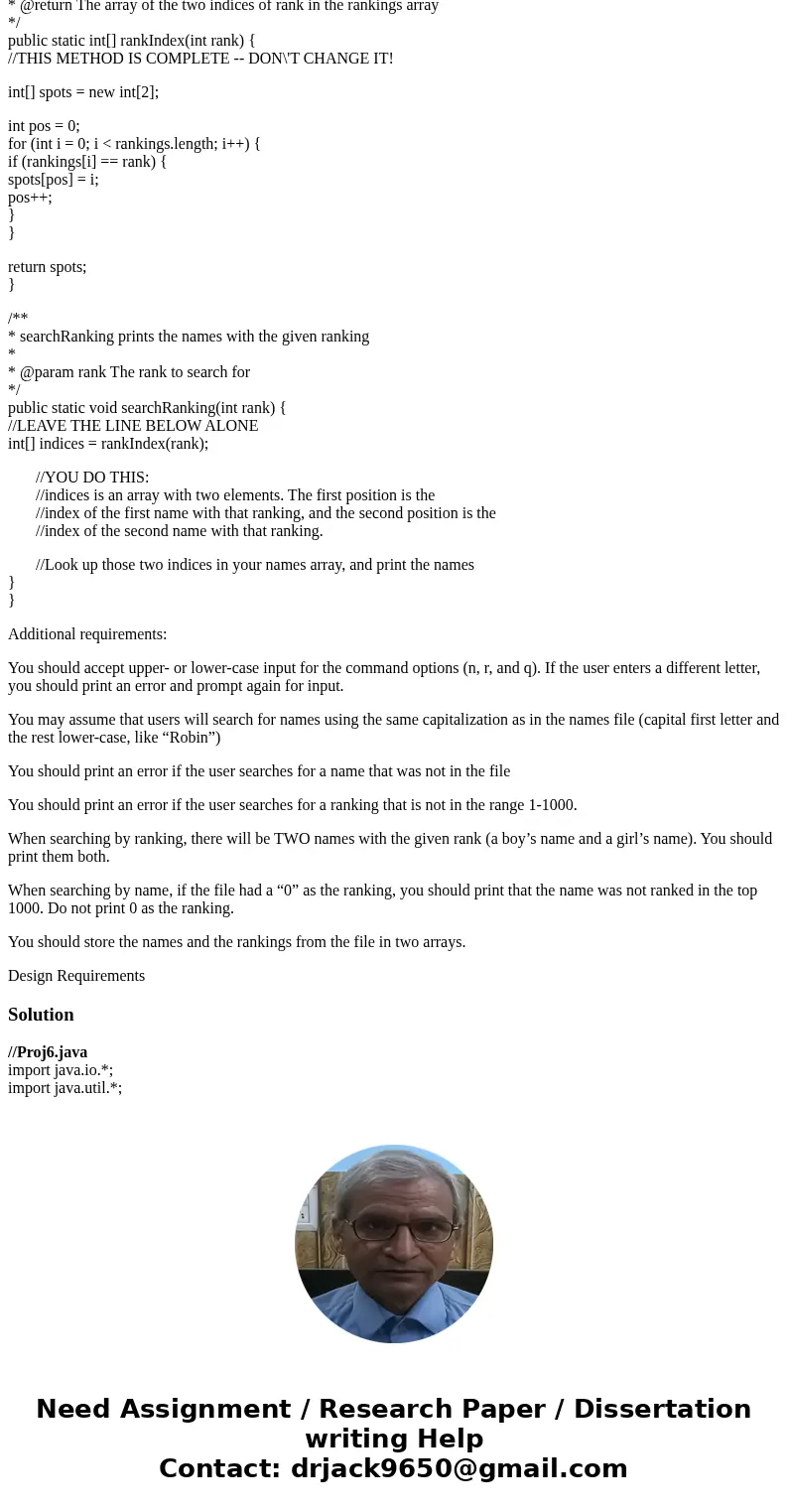 You will a program that reads a file that ranks the popularity of names in the year 2000. You will then let the user get statistics by name and by ranking. Belo You will a program that reads a file that ranks the popularity of names in the year 2000. You will then let the user get statistics by name and by ranking. Belo