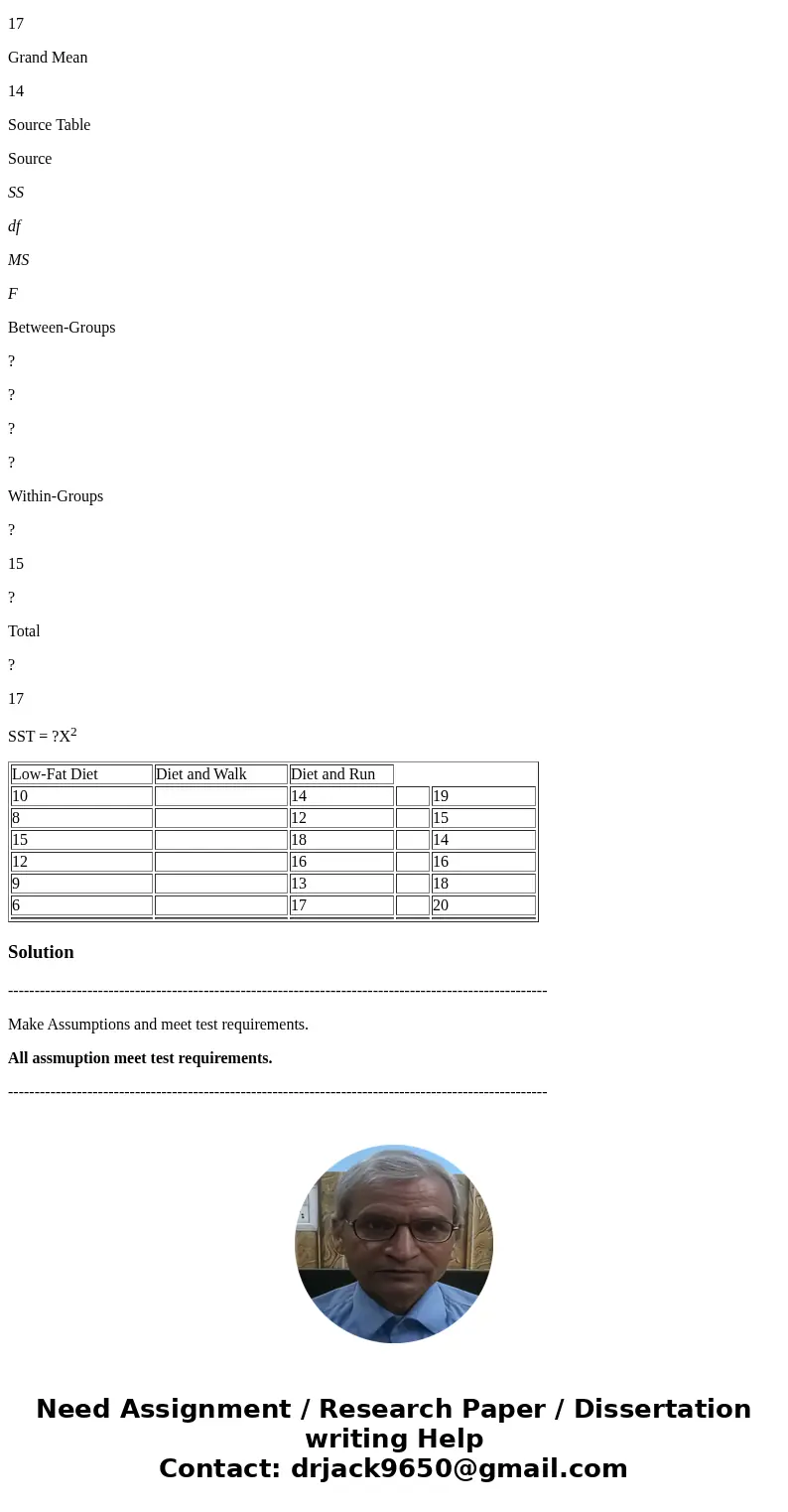 You wish to compare how a low-fat diet, low-fat diet and a brisk four-mile walk each day, and a low-fat diet and a four-mile job each day affect cholesterol lev